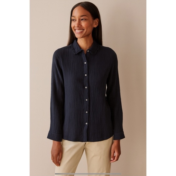 J. McLaughlin Tops - J MCLAUGHLIN COTTON CRINKLED BUTTON FRONT TOP FRINGE COLLAR BREATHABLE GAUZY XS